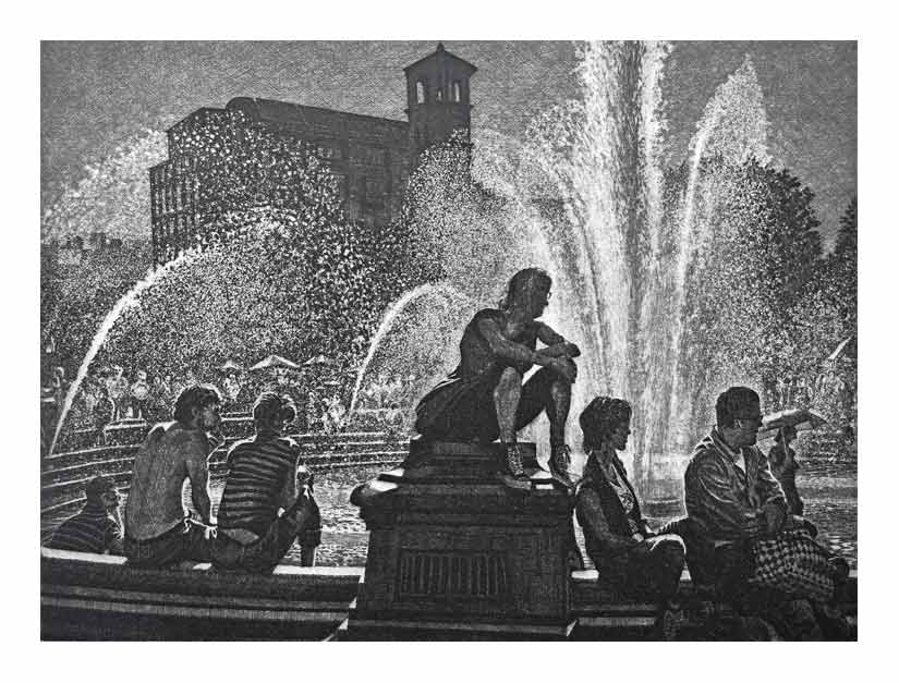 Etching - Summer Heatwave Washington Square